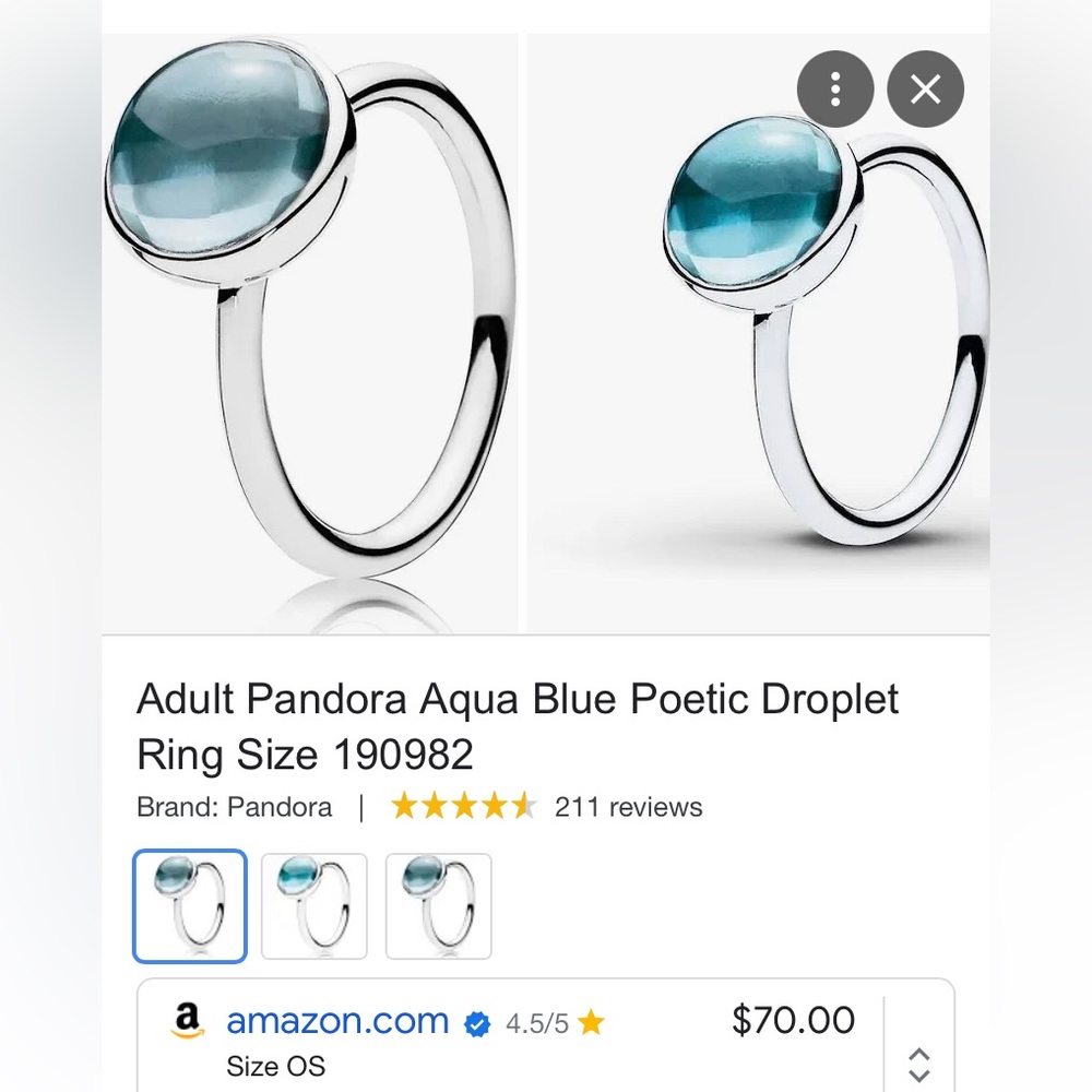 Pandora Aqua Blue Droplet Ring